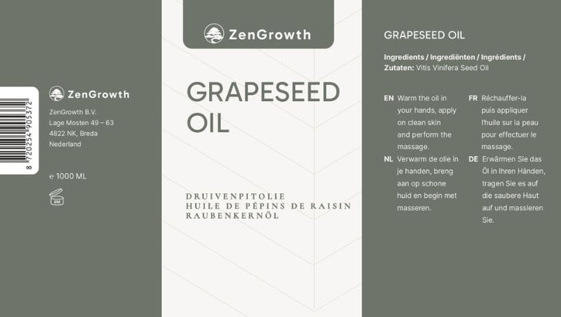 ZenGrowth Huile de pépins de raisin 100% naturelle 1l