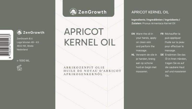 ZenGrowth Huile de noyau d'abricot 100% naturelle 1l